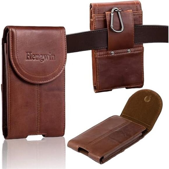 Genuine Leather Cell Phone Holster Case with Belt Clip Belt Loop Fits for iPhone - Picture 7 of 7